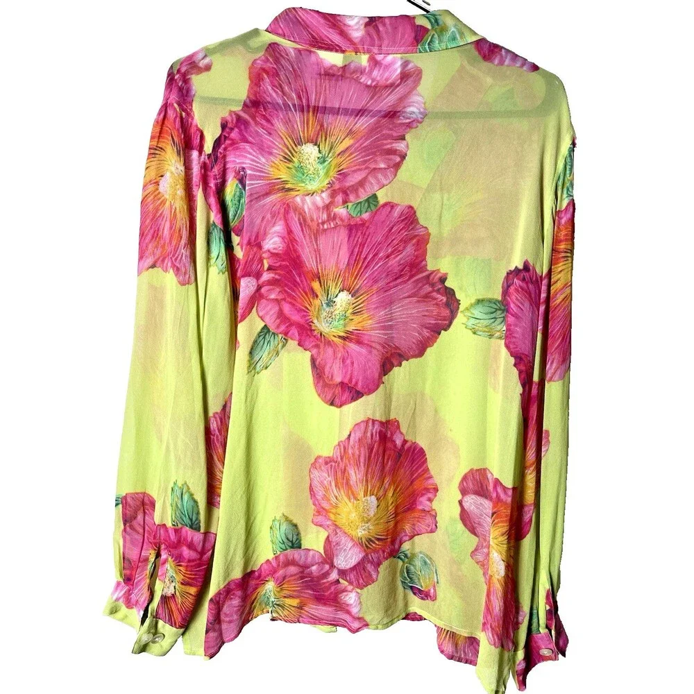 Vintage Jane Seymour Signature Multicolor Floral 100% Silk Blouse Size Medium - Picture 2 of 8